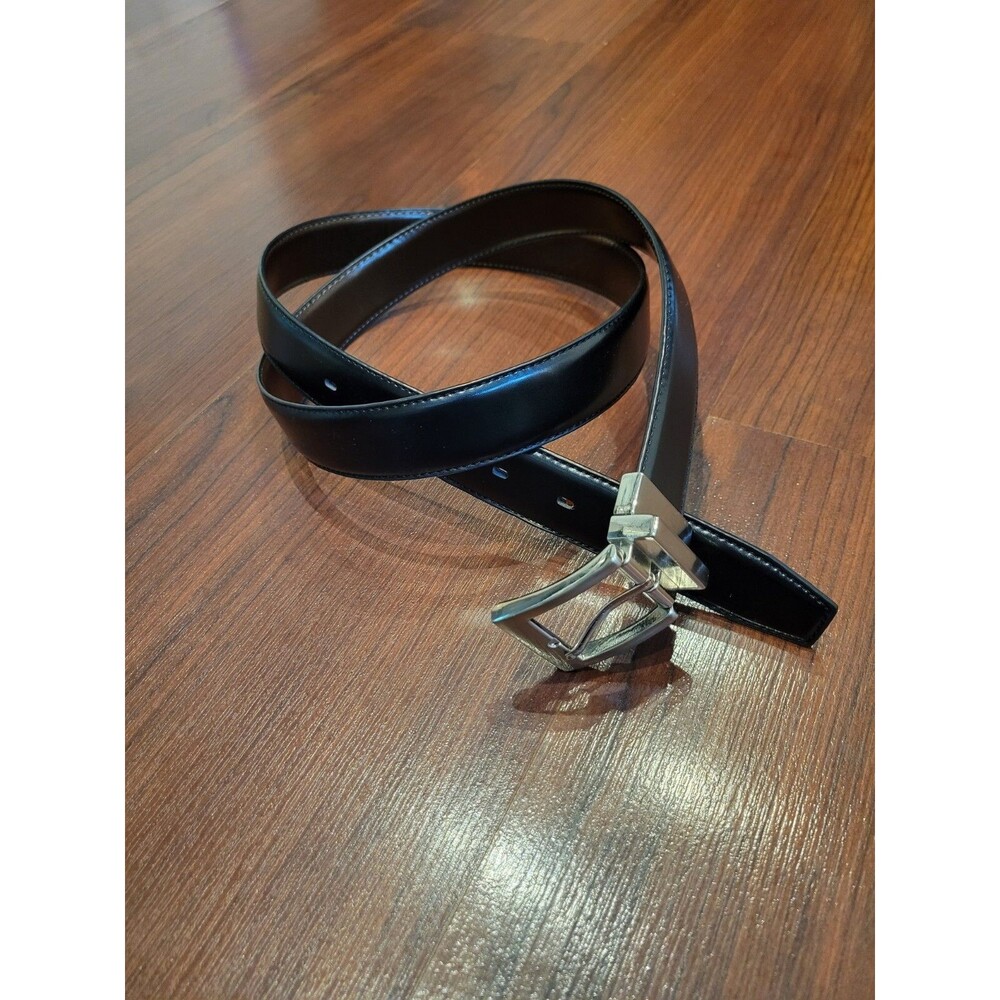 Mens Black Leather Belt Size 42 Silver Buckle